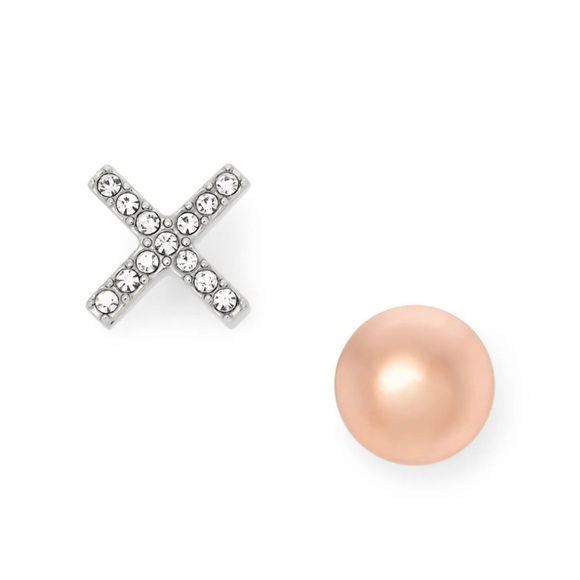 NEW FOSSIL SILVER+ROSE GOLD PAVE CRYSTAL POLISHED XO STUD EARRINGS JF01638998 - Picture 5 of 5